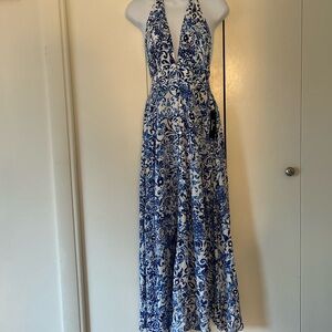 Lulus patterned button front halter maxi dress NWT S